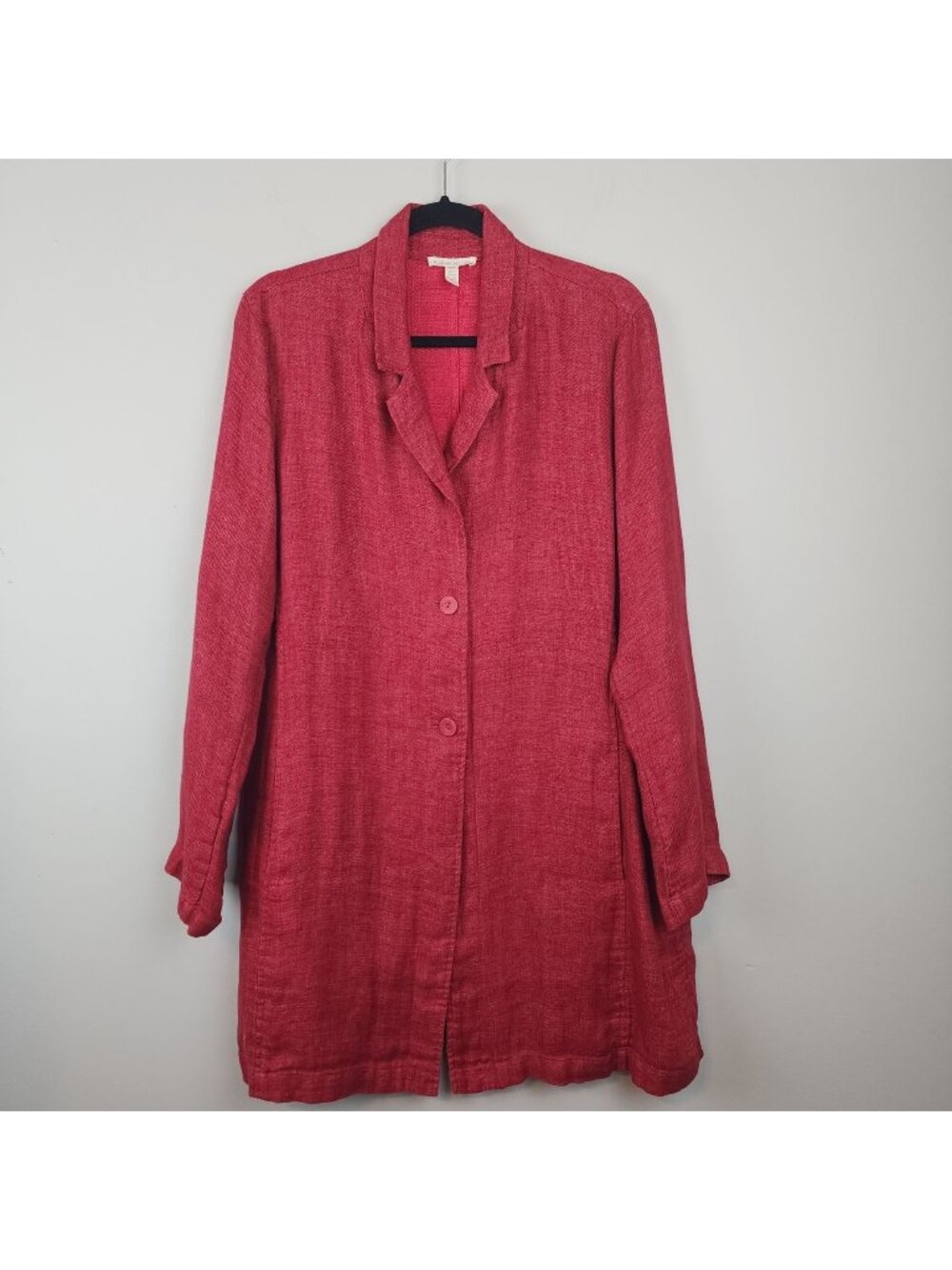 Eileen Fisher Organic Linen red Doubleweave  jacket sz M Pockets